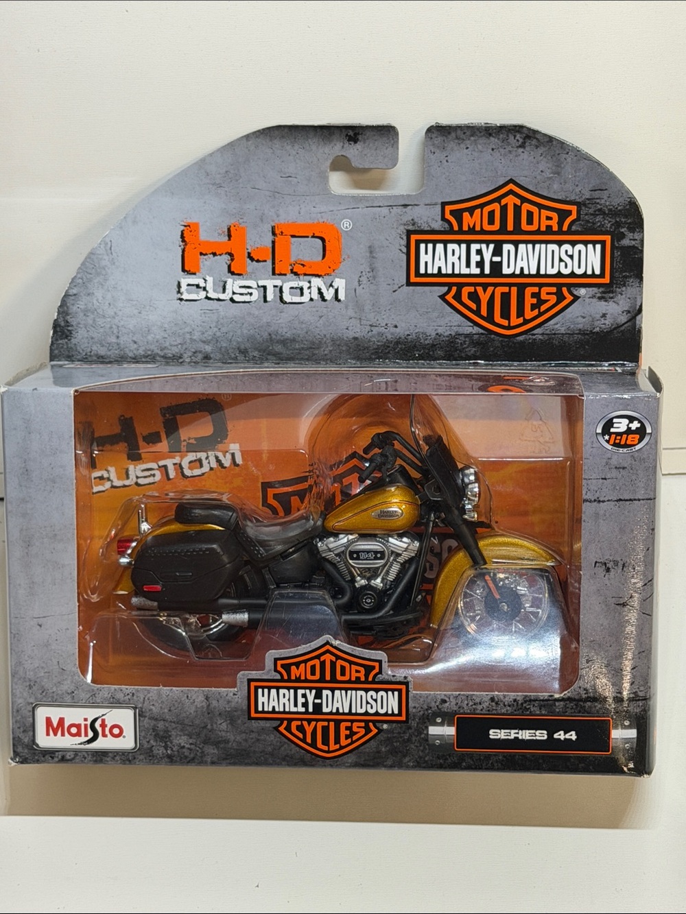 Harley-Davidson Metallic Orange and Black H-D Custom Diecast Motorcycle